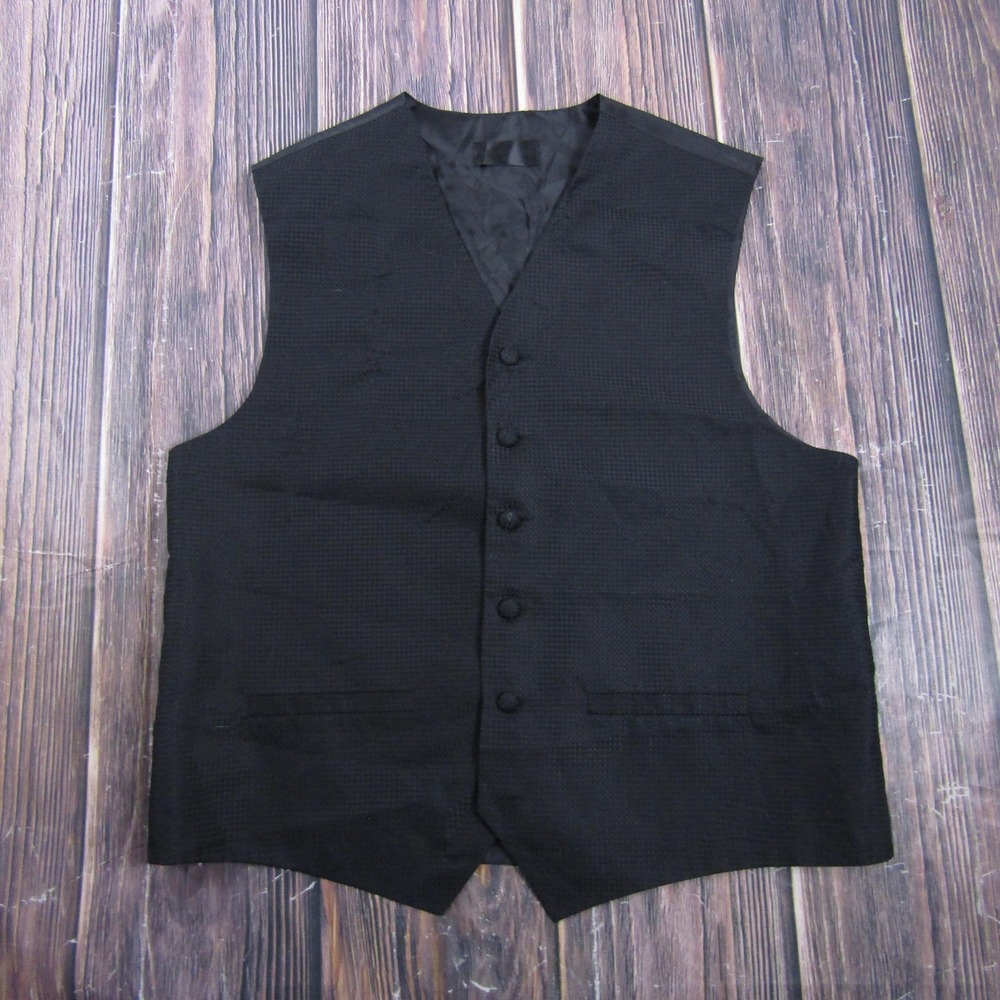 Suit Vest Pronto Uomo Mens M Black Check Polyester 3 Piece Formal Waistcoat
